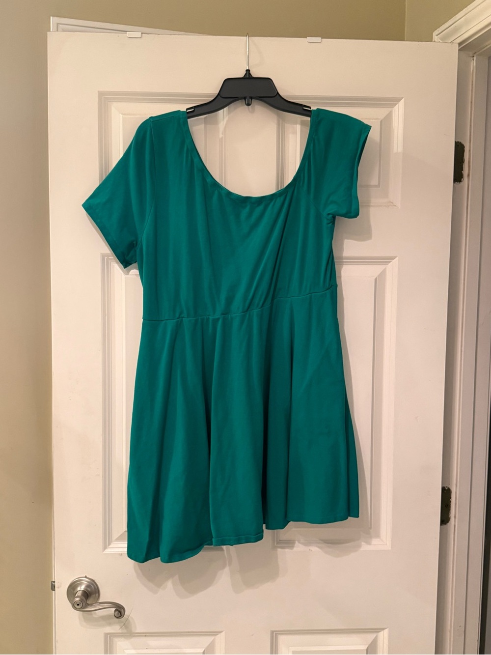 Short-Sleeve Teal Mini Dress with Scoop Neck